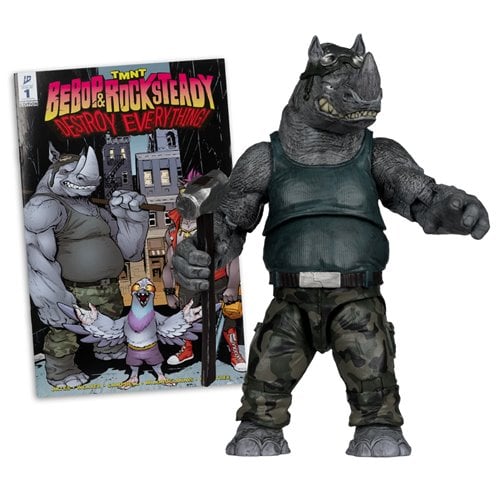 Teenage Mutant Ninja Turtles Action Figure with Comic Book Rocksteady